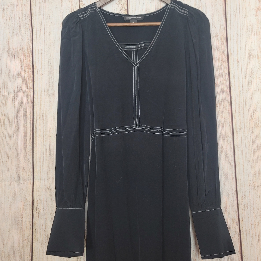 Something Navy Belted Double Slit Contrast Stitch Dress Size XS - Picture 8 of 15